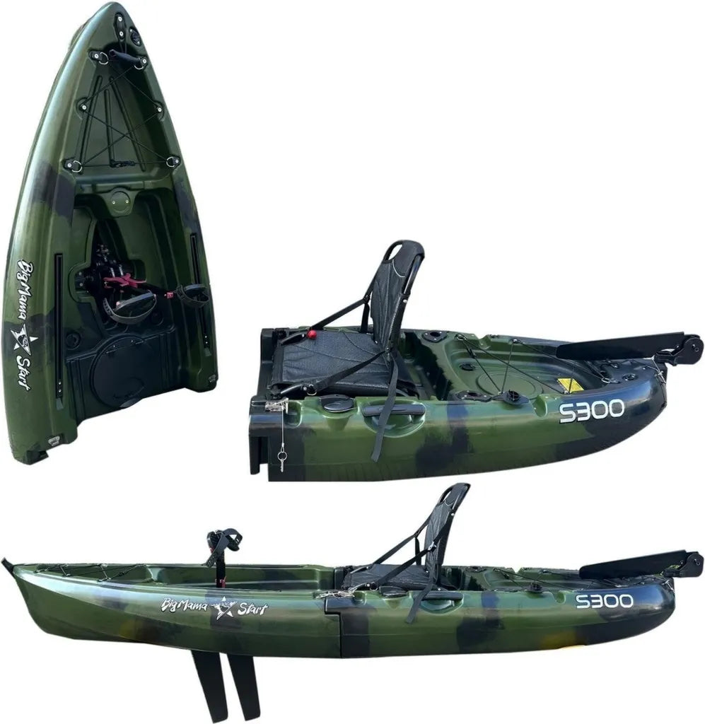 Canoa da Pesca Start S300 Big Mama con Propulsione a Pinne e Timone, Sedile in Alluminio e Pagaia