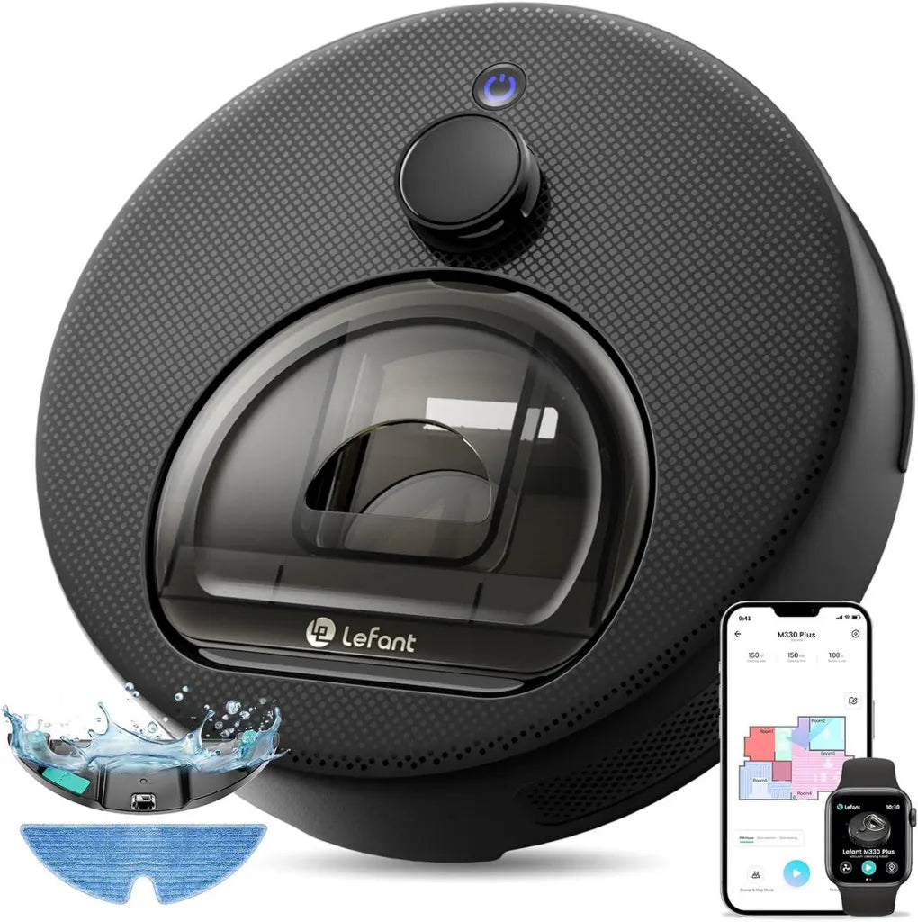 Lefant M330 Plus Robot Lavapavimenti Intelligente, Potente Aspirazione 5000Pa, Autonomia 150min, Anti-Grovigli, Compatibile con Alexa, Perfetto per Animali e Superfici Dure