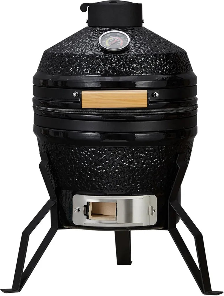 Mini Kamado in Ceramica 33cm, Griglia a Carbonella Portatile con Termometro