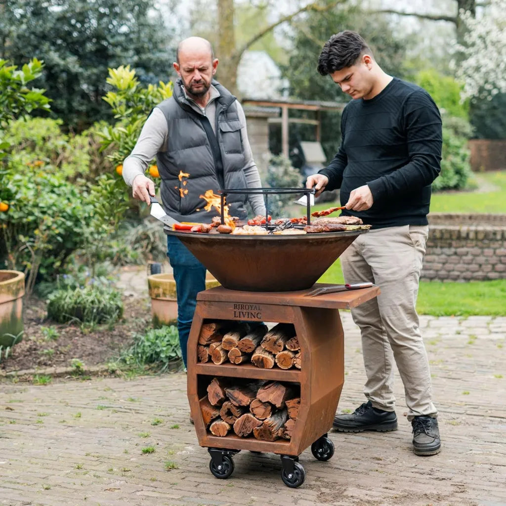 Griglia Barbecue XXL in Acciaio Corten con Piastra di Fuoco, 80 x 80 x 112,5 cm