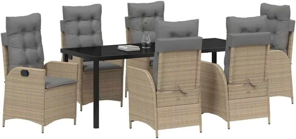 Set Tavolo e Sedie da Giardino in Polyrattan 7 Pezzi Beige, Mobili Moderni per Esterno