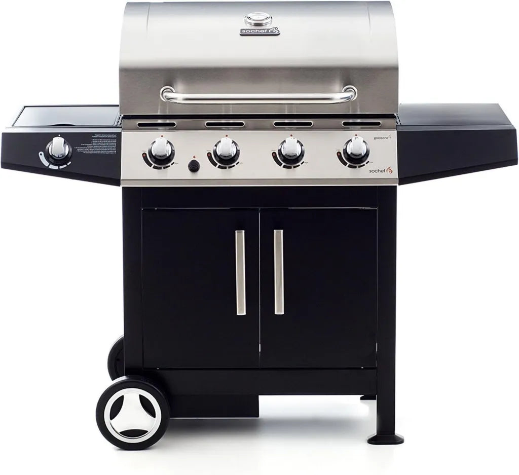 Barbecue a Gas Sochef Golosone 4 Bruciatori, Colore Nero/Acciaio, Dimensioni 57x136x115 cm