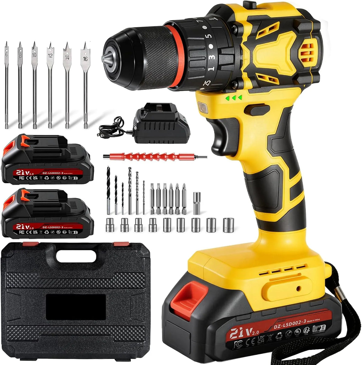 Trapano a percussione: motore brushless, in legno, display LED, 21V, 70Nm, 2.0Ah, per la lavorazione del legno
