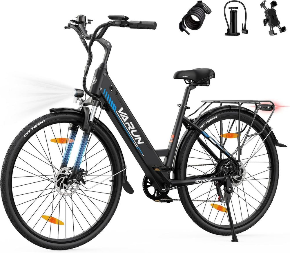 VARUN Bici Elettrica 28'' per Uomo e Donna con Batteria Rimovibile 48V 499.2Wh, Autonomia 100km, 7 Velocità e 5 Modalità E-bike per Pendolari