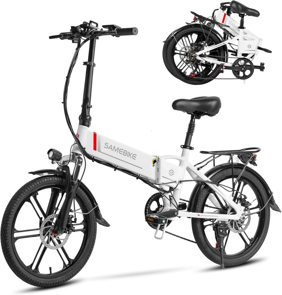 Bicicletta Elettrica Pieghevole SAMEBIKE 20'' con Motore 250W, Velocità 25km/h, Batteria Rimovibile 48V 10AH, Autonomia 70-80KM per Tutti i Terreni