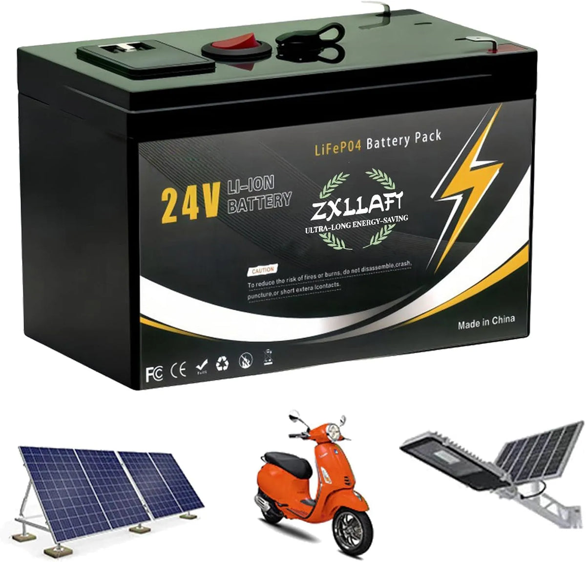 LiFePO4 Batteria al litio LiFePO4 e batteria solare a ciclo profondo, alimentazione solare, 10 Ah, 24 V, con BMS