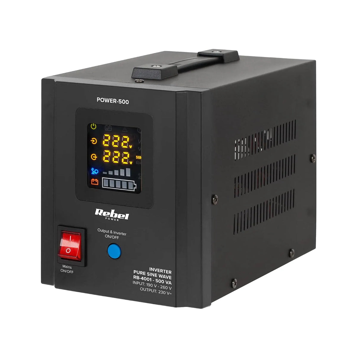 Rebel POWER-500 Inverter CC-CA e convertitore di tensione, 300 W, 500 VA, 12 V, 230 V, onda sinusoidale pura
