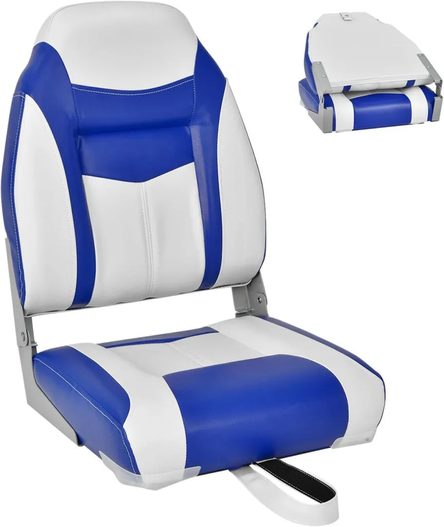 Sedile Pieghevole per Barca, Schienale Alto Impermeabile, Include Cinghia, 44,5x50x60 cm, Blu