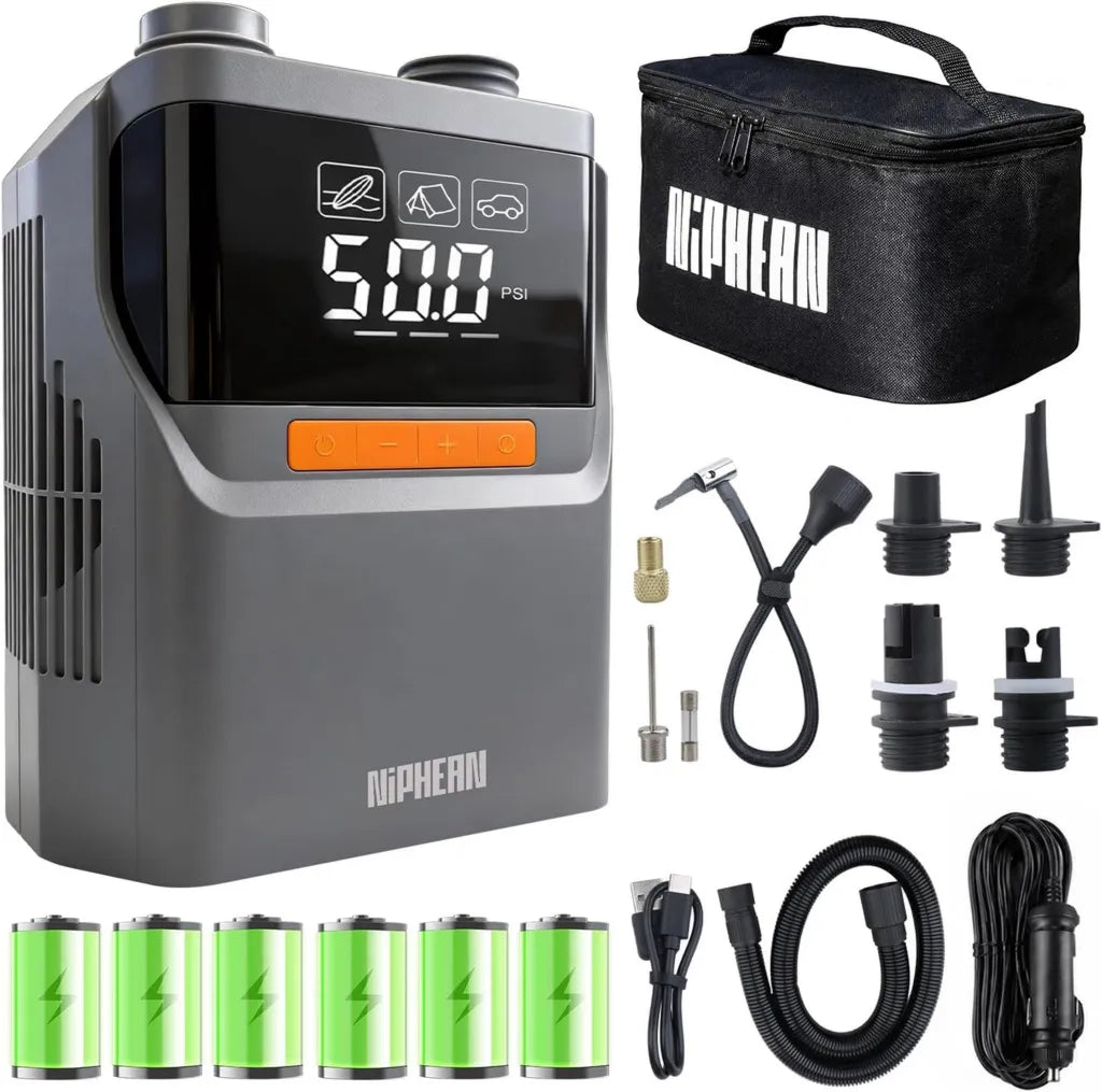 Pompa Elettrica Portatile per SUP e Auto con Batteria, 50 PSI Gonfiatore e Sgonfiatore