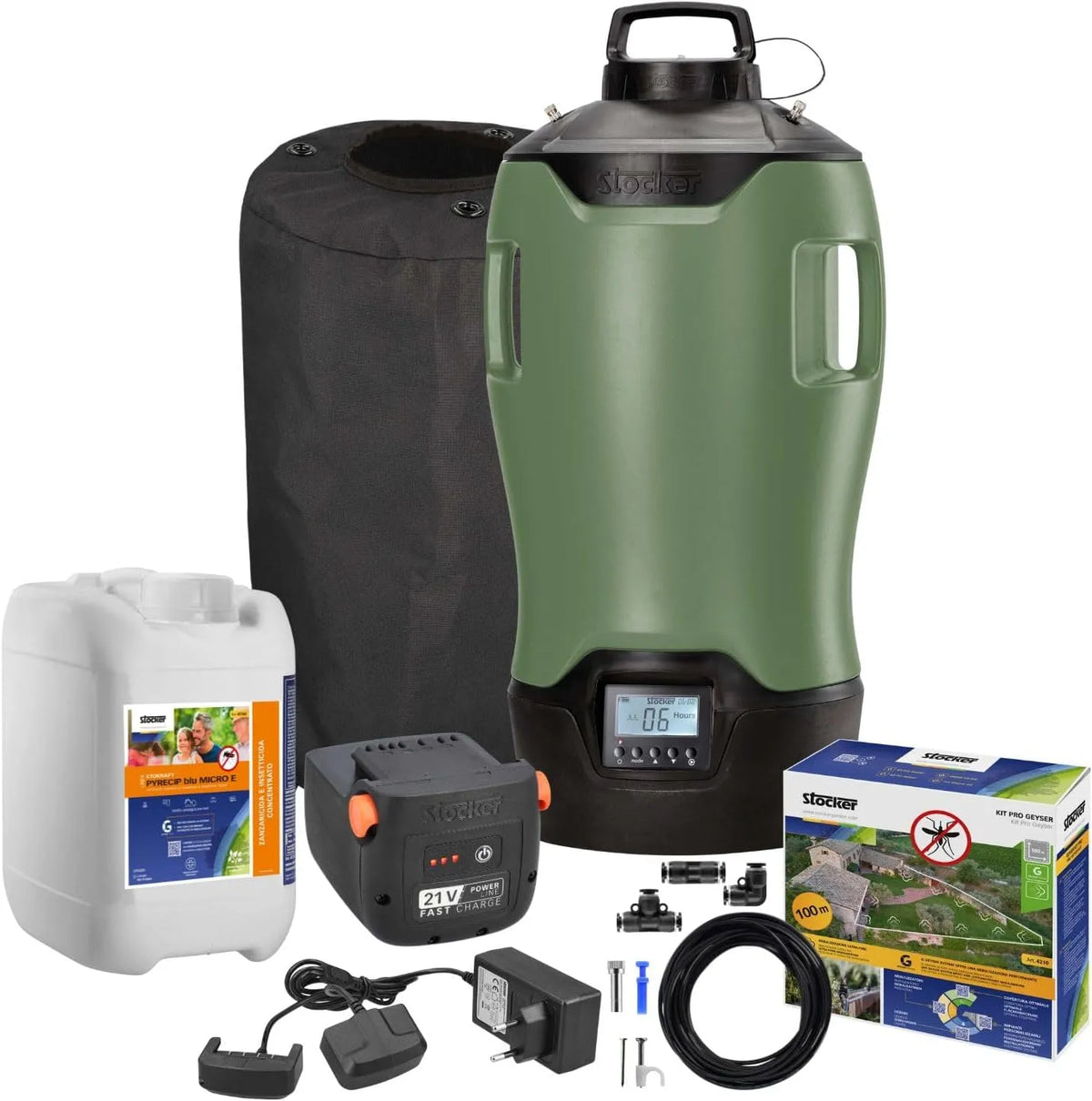 Stocker Geyser Nebulizzatore 25 L MI 21 V - Kit Completo Anti-Zanzare con Batteria Li-Ion 21V