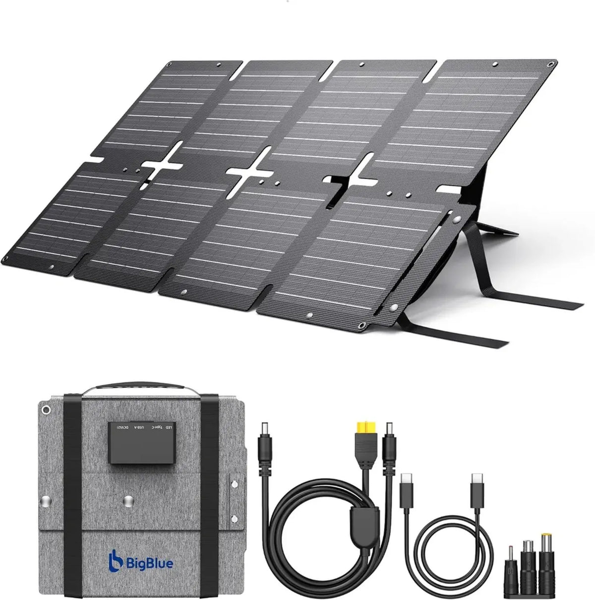 Caricabatterie Solare Portatile 60W BigBlue con Pannelli ETFE, Uscite QC3.0 e PD45W, Impermeabile IP68, Ideale per Campeggio e Ricarica Dispositivi