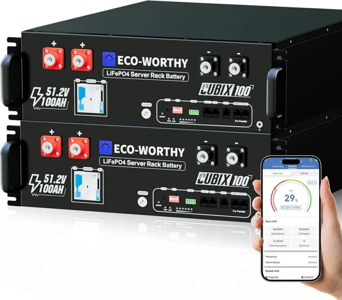 Batteria Solare LiFePO4 48V 100Ah Bluetooth con BMS, 10,24 kWh, Compatibile CAN&RS485