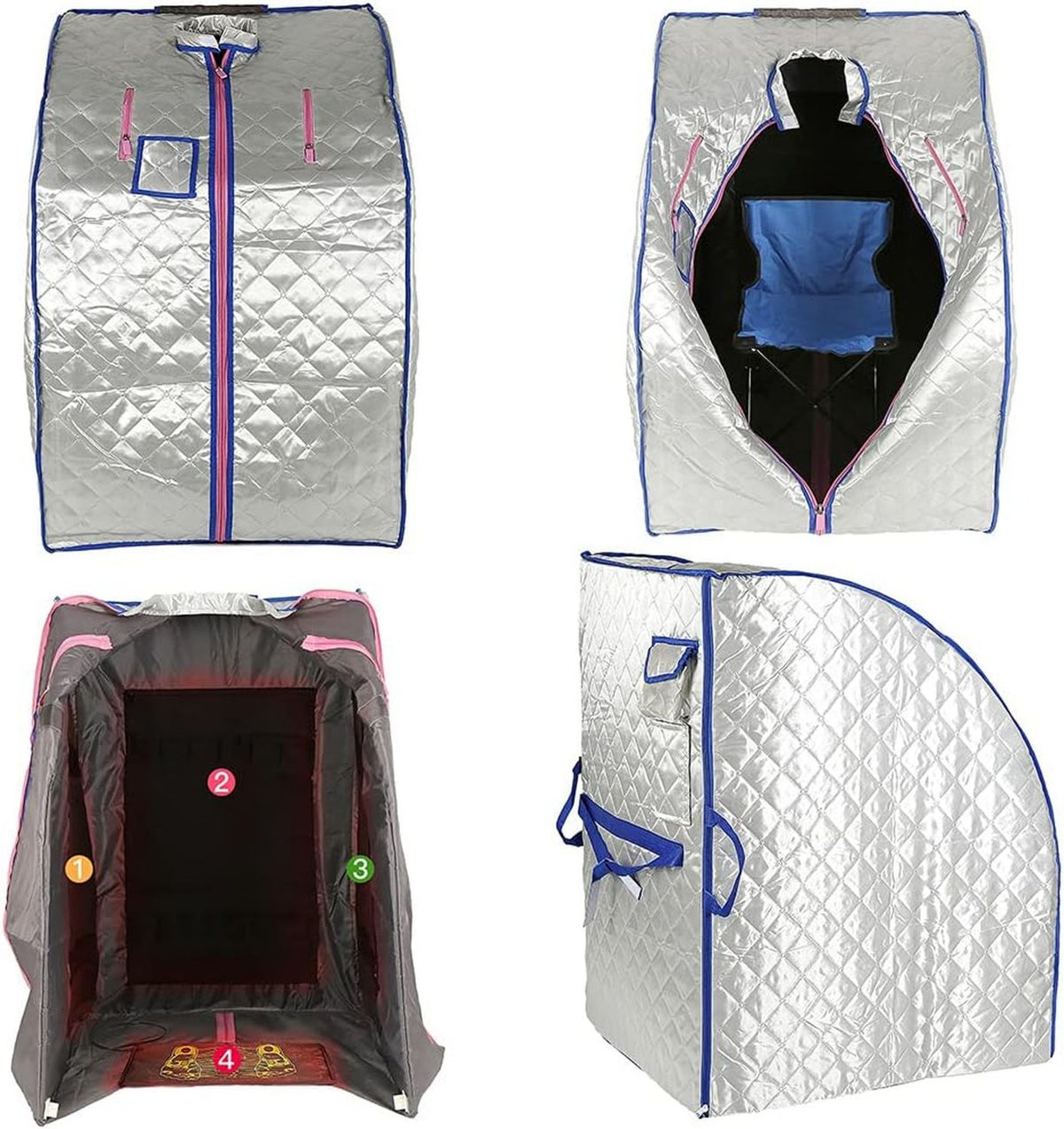 Sauna a vapore portatile - design portatile, 70 x 80 x 98 cm, argento
