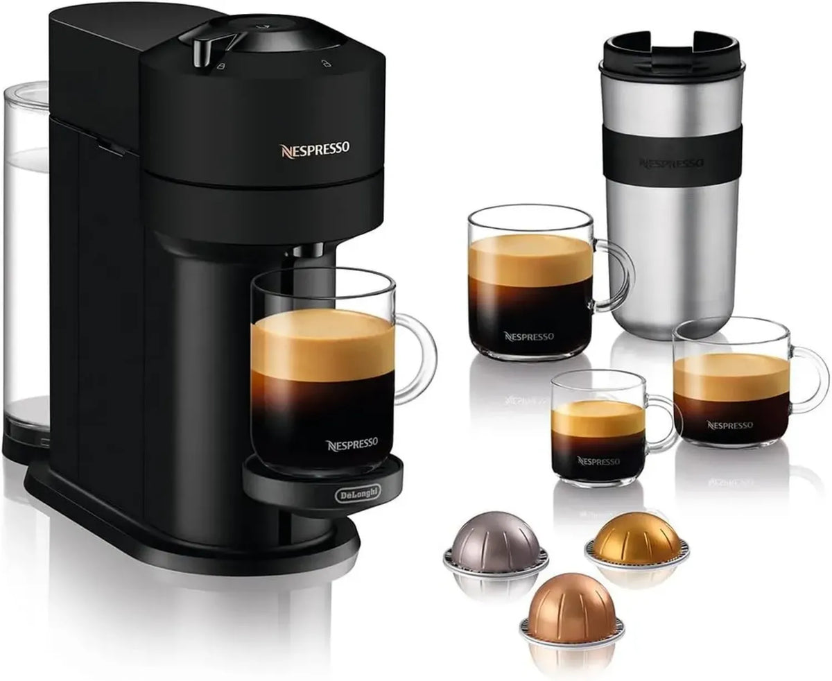 Macchina da Caffè Automatica De'Longhi Nespresso Vertuo Next, 4 Formati Tazza, Tecnologia Centrifusione, Nero Opaco