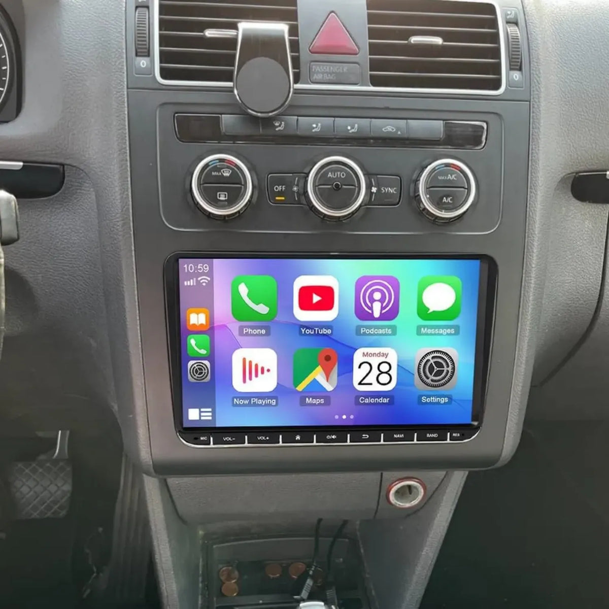 Autoradio Android 14 con Carplay e Android Auto per VW, Schermo 9' Touch, Navigazione GPS, Bluetooth