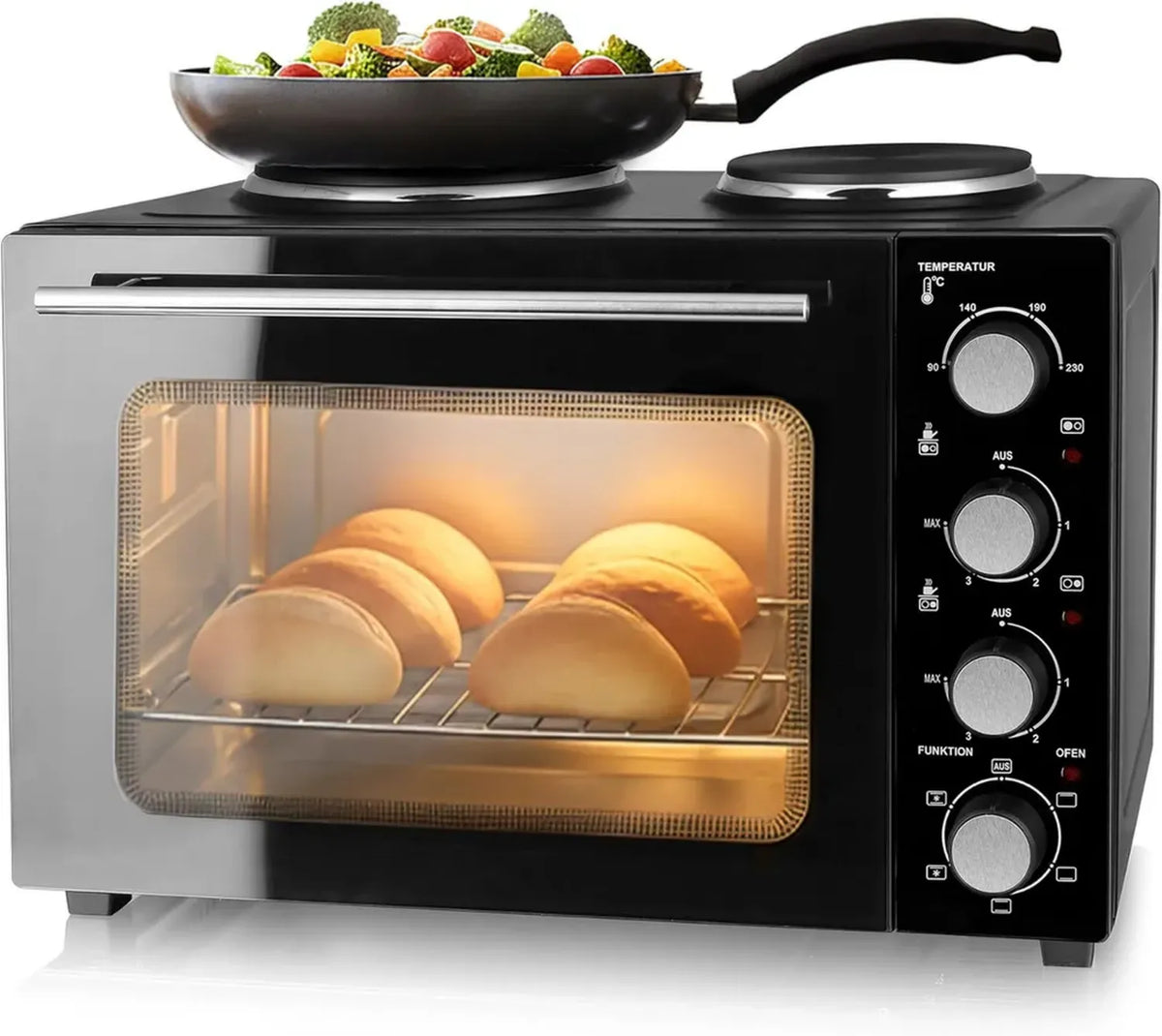 Forno Compatto 32L con Doppia Piastra Cottura, Convezione e Timer