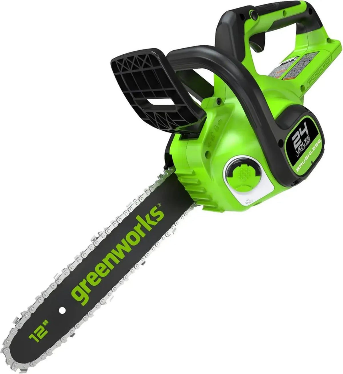 Motosega a Batteria 30cm Greenworks, Motore Brushless, 7,8m/s, Lubrificazione Automatica, Senza Contraccolpi