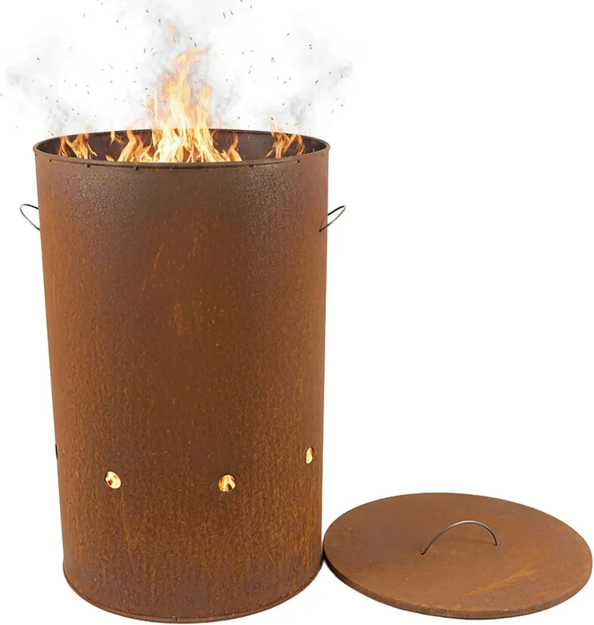 Braciere da Giardino in Acciaio Corten con Coperchio, Design Industriale Rosso-Marrone