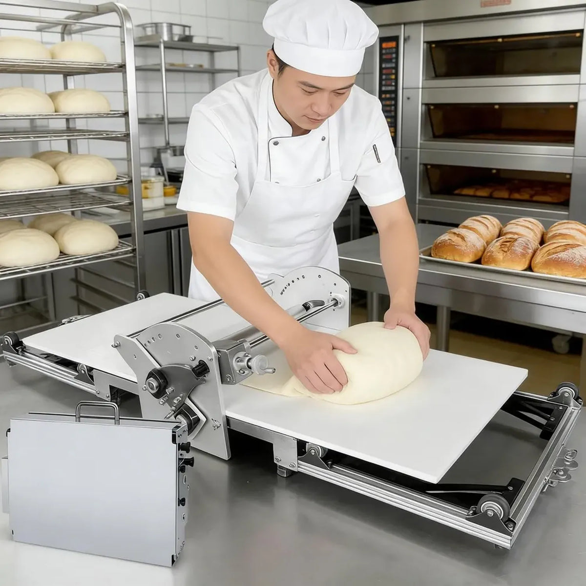 Macchina Sfogliatrice Professionale Acciaio Inox, Rullo Regolabile 2-30mm, Larghezza 450mm, Antiaderente per Pizza e Pasta