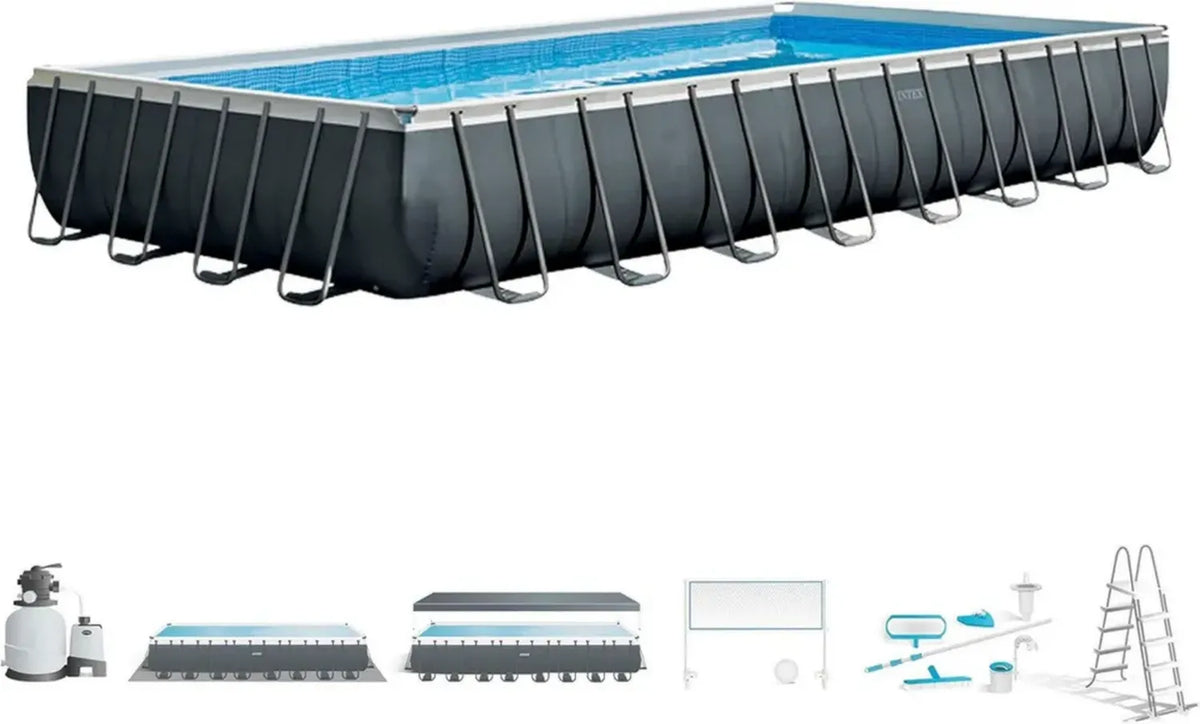 Piscina Rettangolare Fuori Terra Ultra XTR Intex con Filtro e Accessori, Grigio, 975x488x132 cm