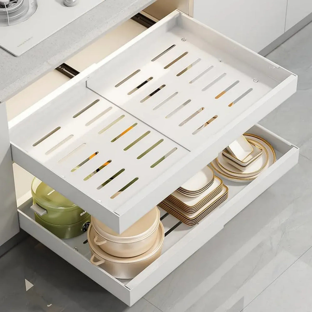 Set di 2 cassetti espandibili per armadio con pellicola adesiva e viti