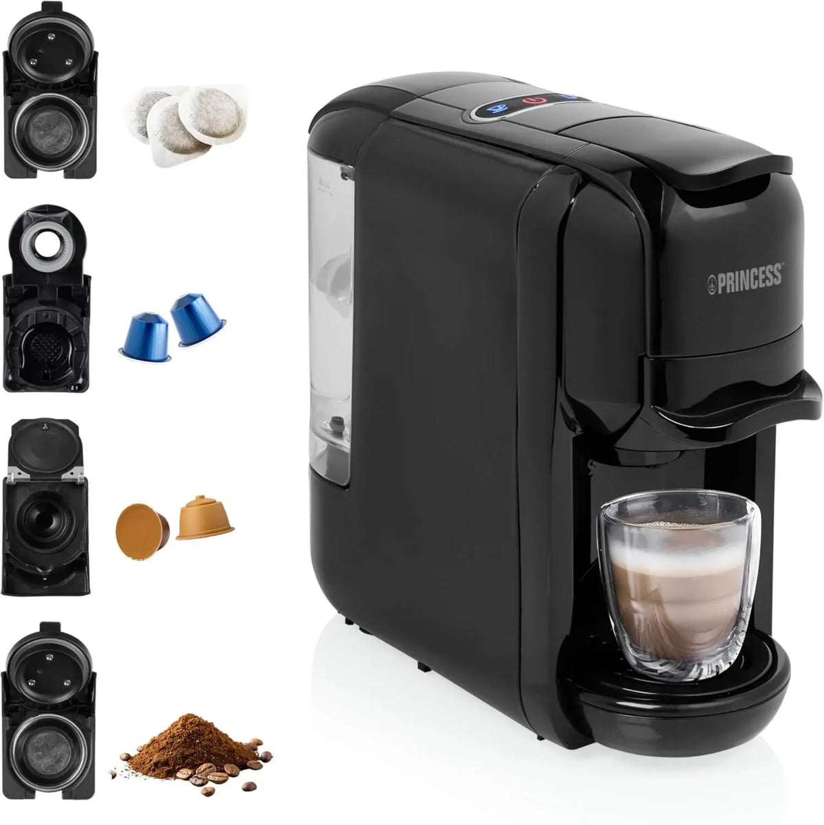 Macchina da caffè compatta 3 in 1 in acciaio - 19 bar, 0,6 L - compatibile con Nespresso, Dolce Gusto e cialde ESE