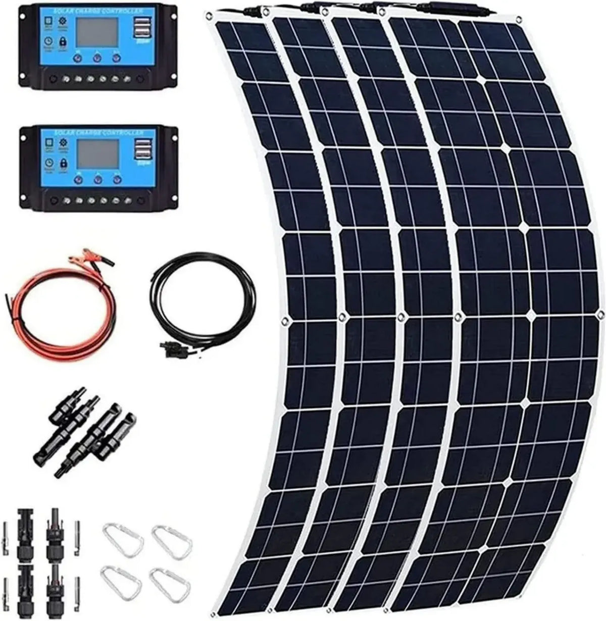 Kit Pannelli Solari Flessibili Monocristallini con Regolatore di Carica 40A, Compatibile con Batteria 12-24V, Ideale per Campeggio, Potenza 400W-1200W