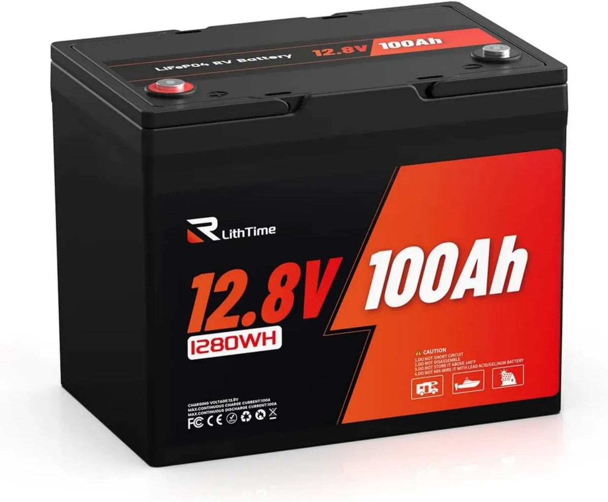 Batteria al Litio LiFePO4 12V 100Ah per Applicazioni Solari Marine, Leggera con Struttura in Alluminio e Protezione IP65