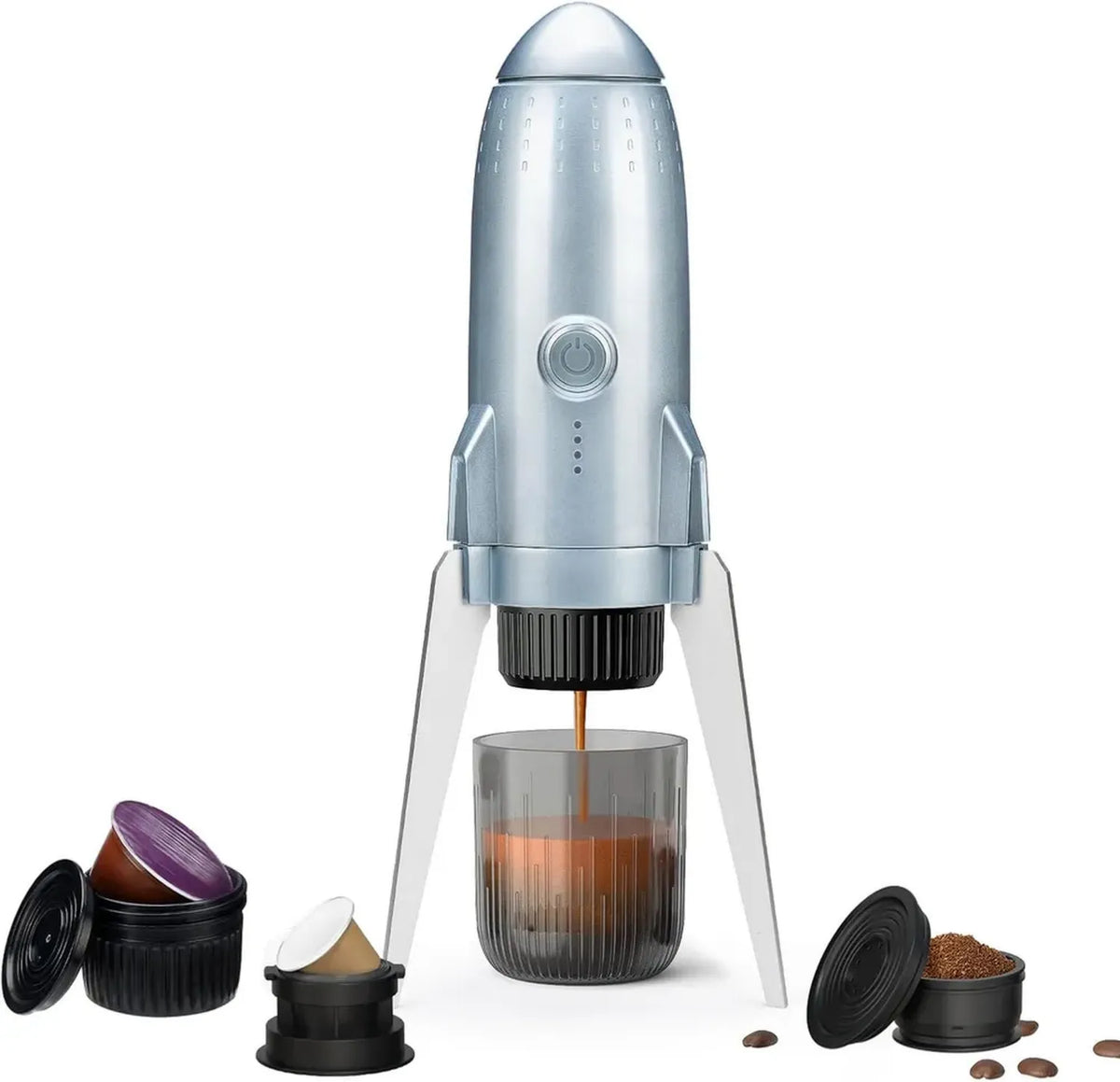 Macchina da Caffè Elettrica Portatile 19 Bar, Compatibile con Capsule e Caffè Macinato, Colore Grigio