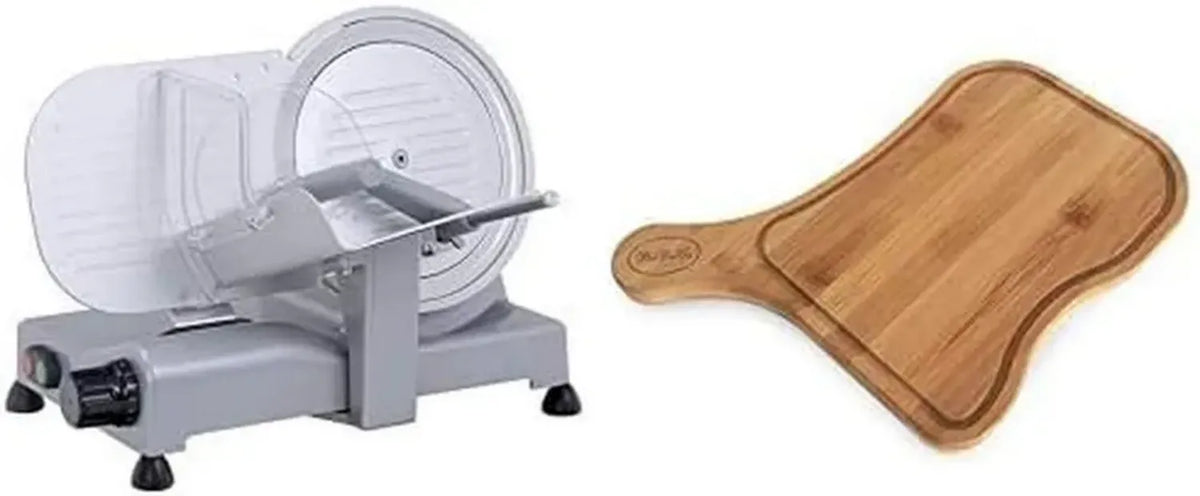 Affettatrice Elettrica RGV LUSSO 25 GL, Lama 25 cm, 140 Watt, Argento con Tagliere in Bamboo