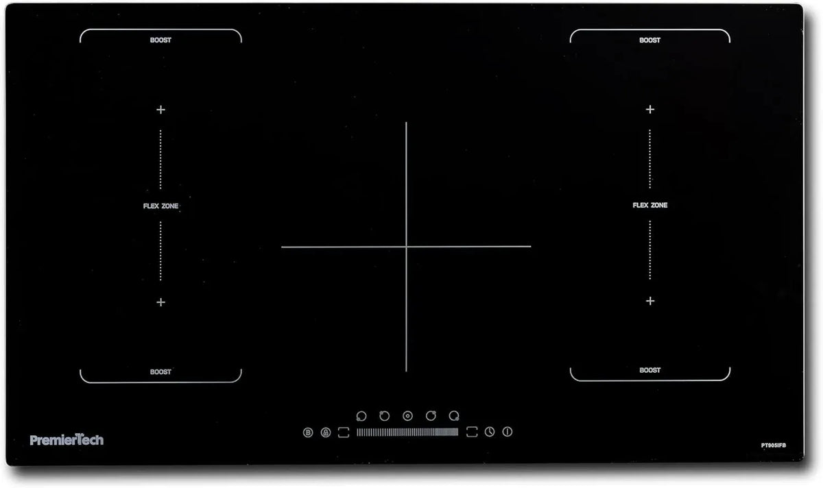 PremierTech Piano Cottura 90cm Induzione 5 Zone Vetro Nero, Timer e Blocco Sicurezza
