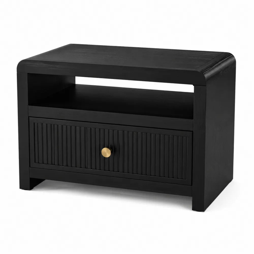 Comodino in legno con cassetto e maniglia in metallo dorato 45x60x30 cm