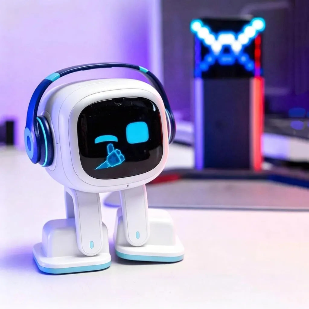 Assistente Robotico da Scrivania con Intelligenza Artificiale, Riconoscimento Facciale, Comandi Vocali e Ricarica Wireless 5W, Bianco