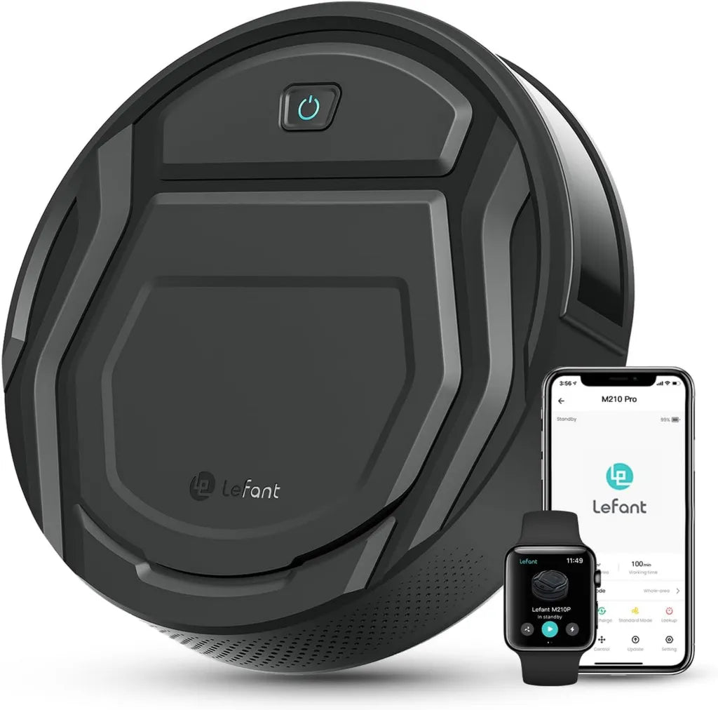 Robot Aspirapolvere Lefant M210-Pro, 2200Pa, Ultra Sottile 7,6cm, Autocaricante, Compatibile Wi-Fi, App e Alexa, 120 Minuti Autonomia, 6 Modalità, Perfetto per Peli Animali e Pavimenti Duri
