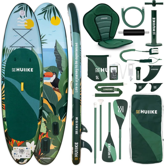 Tavola SUP Gonfiabile HUIIKE per Adulti con Accessori Completi – Pagaia, Pinne e Pompa Inclusi, Stabile e Resistente, 305x84x15cm, Supporto Fino a 130kg
