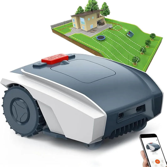 Robot rasaerba automatico con controllo app, ricarica automatica e connessione Bluetooth/Wi-Fi per giardini fino a 1/3 acro