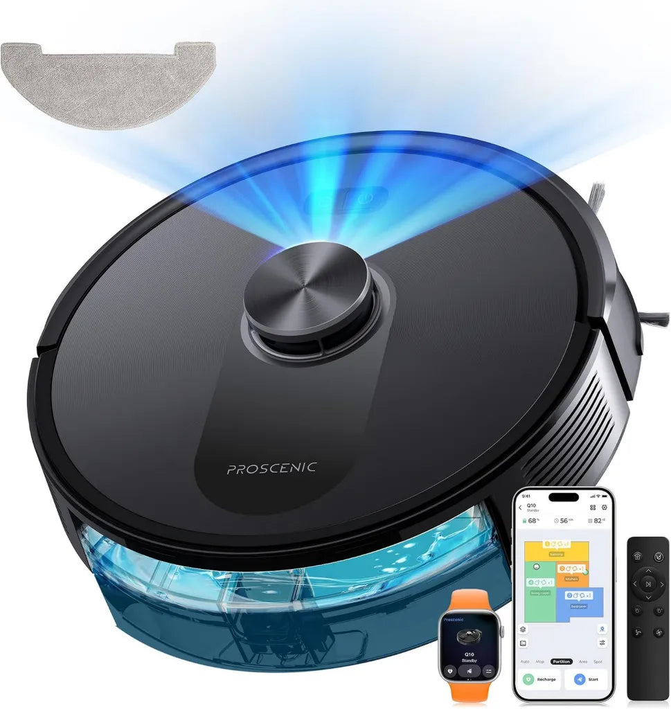 Proscenic Q10 Robot Aspirapolvere 8000 Pa, Navigazione Laser, Controllo App e Assistente Vocale
