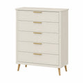 Cassettiera in legno con 5 cassetti color crema