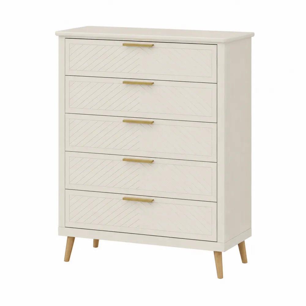 Cassettiera in legno con 5 cassetti color crema