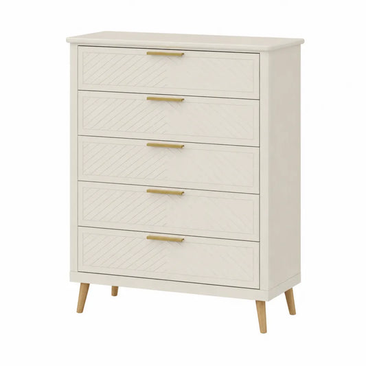 Cassettiera in legno con 5 cassetti color crema