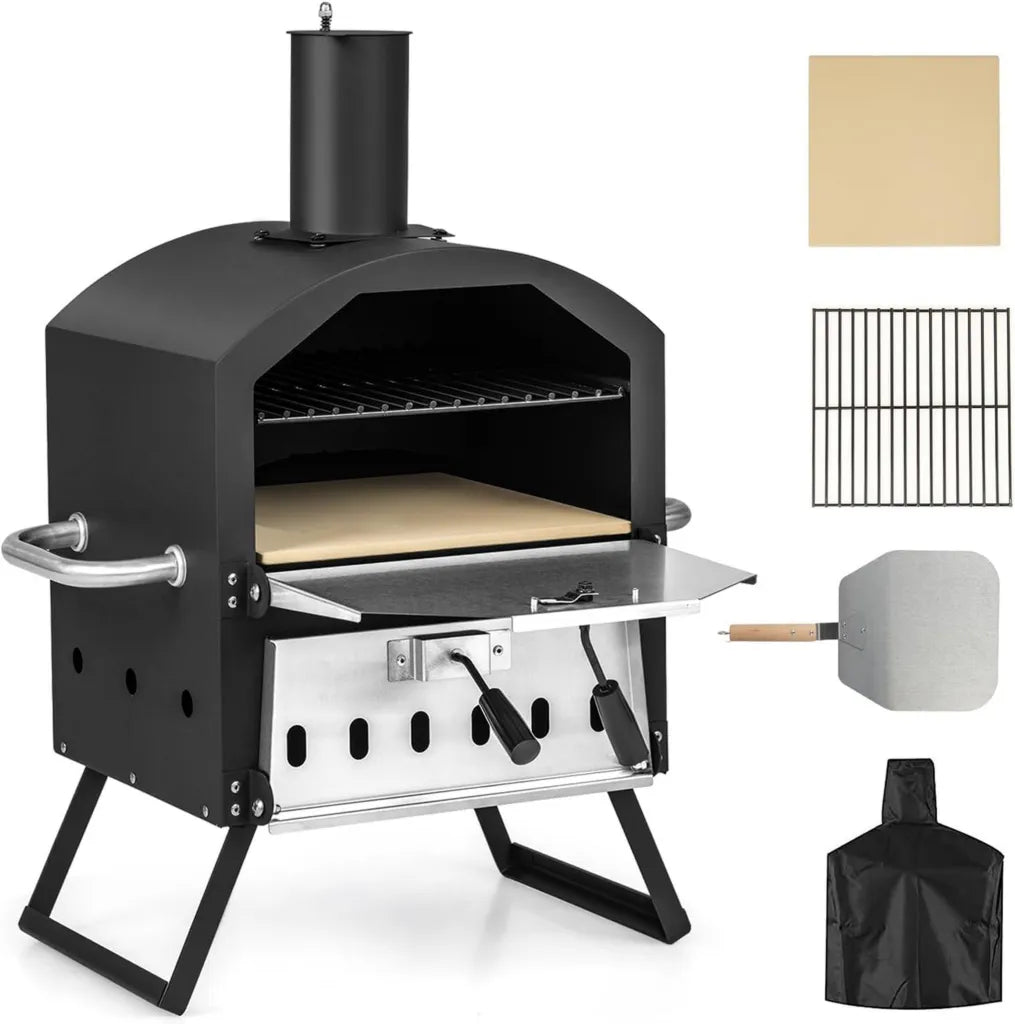 Forno Portatile in Acciaio Inox per Pizza, 600 ℃, a Legna con Strati Multipli e Accessori