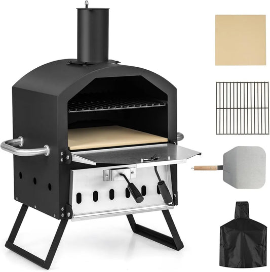 Forno Portatile in Acciaio Inox per Pizza, 600 ℃, a Legna con Strati Multipli e Accessori