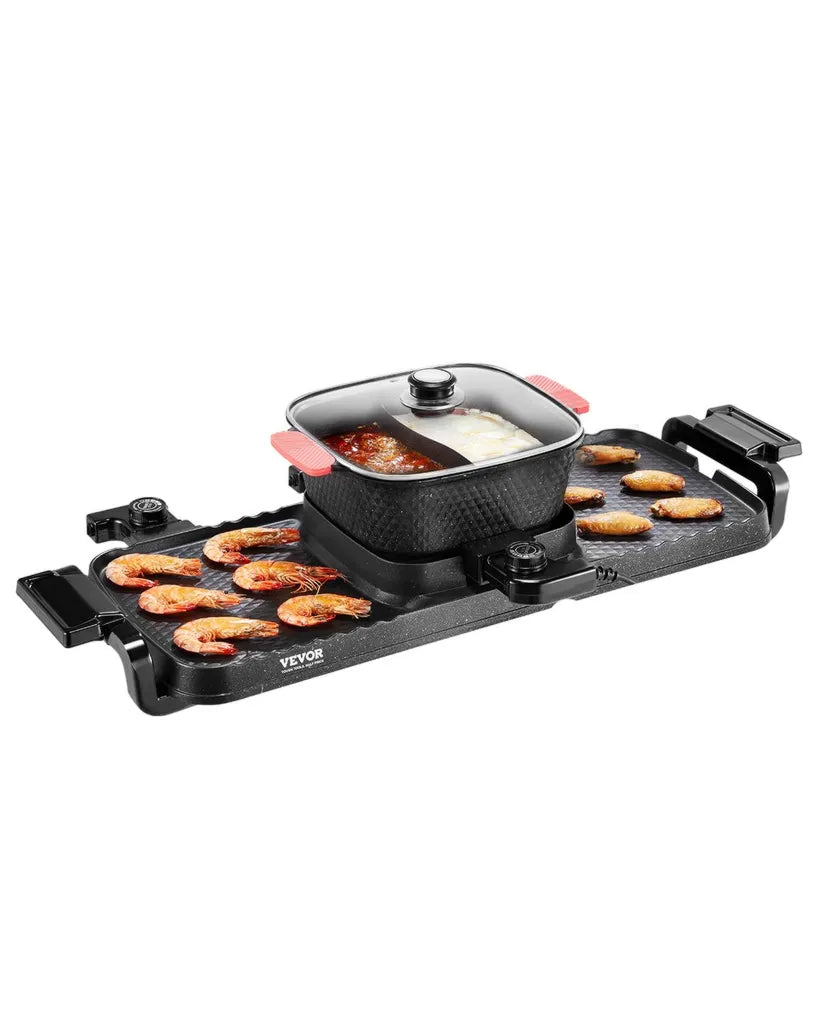 Griglia Elettrica VEVOR 2300W con Hot Pot Integrato, Controllo Temperatura Doppio, Antiaderente, Ideale per Cene e Feste