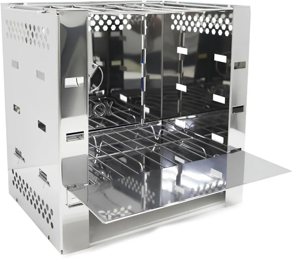 Stufa a legna portatile in acciaio inox con griglia a carbone, perfetta per campeggio e barbecue