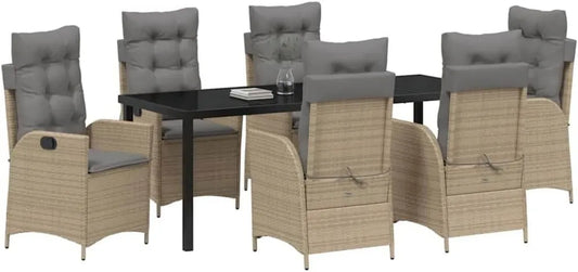 Set Tavolo e Sedie da Giardino in Polyrattan 7 Pezzi Beige, Mobili Moderni per Esterno