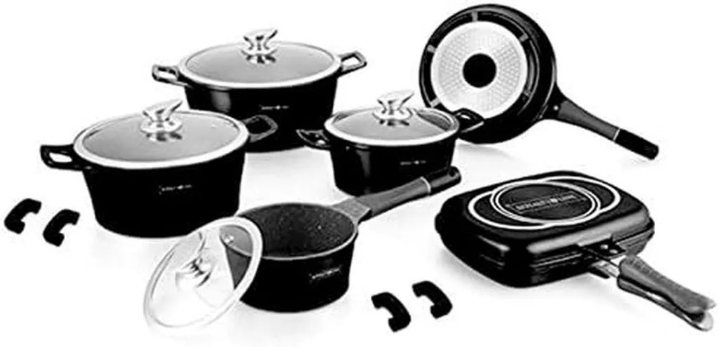 Set di Pentole Professionali 15 Pezzi Royalty Line Induzione con Rivestimento in Pietra e Coperchi in Vetro