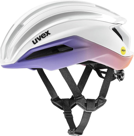 Casco Ciclismo Uvex Surge Aero MIPS Unisex, Bianco-Lilla Albicocca Opaco, 56-59 CM