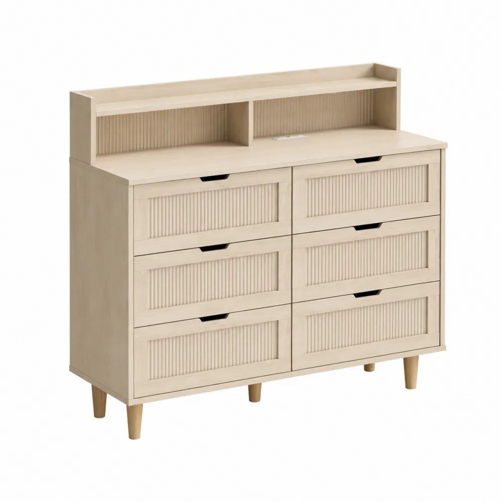 Cassettiera in Legno con 6 Cassetti Beige