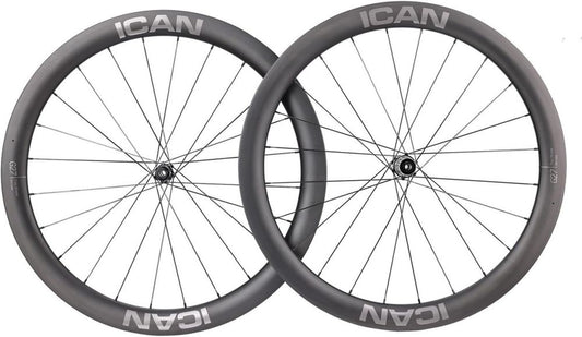 Set Ruote Corsa 700C ICAN G27 in Carbonio, 50mm Aerodinamiche, 1305g, 27mm Tubeless, Compatibile Freno a Disco