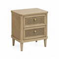 Comodino in legno con cassetti in rattan 45x35x60 cm